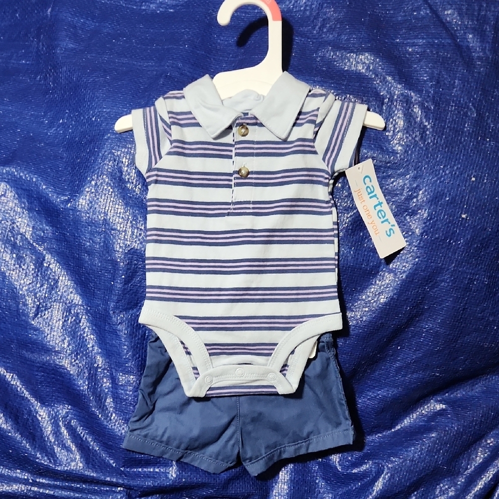 Carter's Newborn Striped Outfit - Blue and White